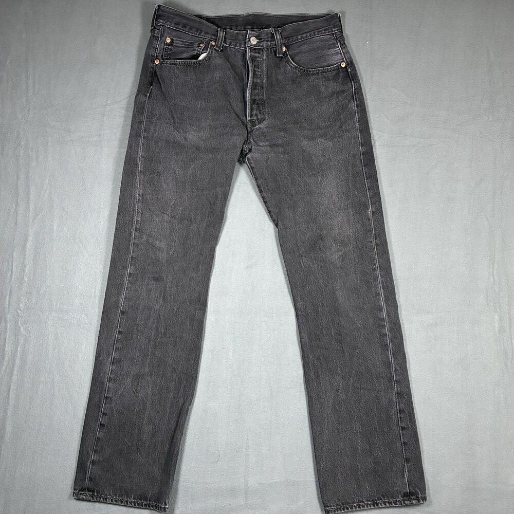 Levis 501 Jeans Mens 32x32 Black Button Fly Pant Work Faded Distress (Tag34x34)